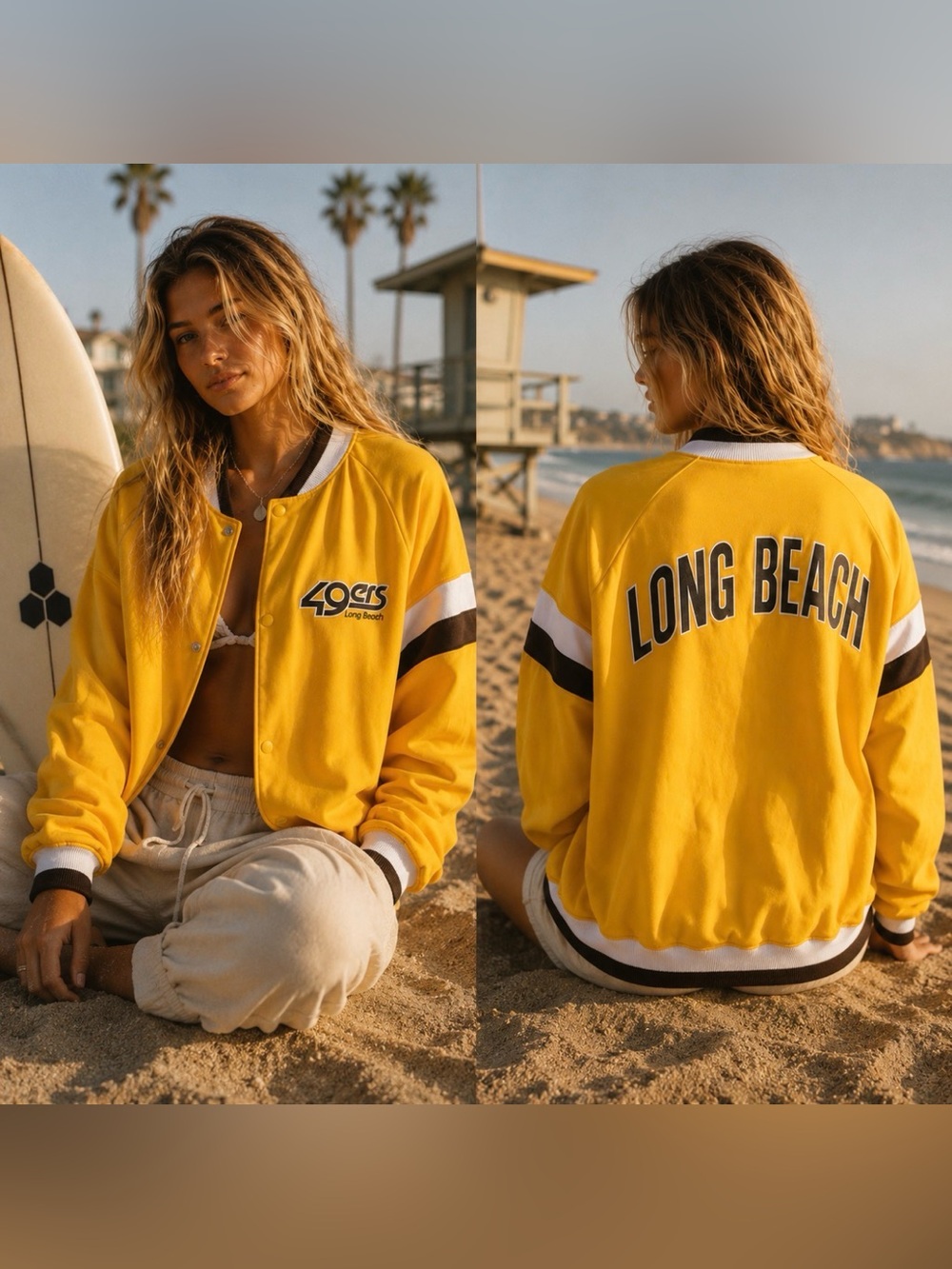 Vintage L Long Beach 49ers women’s true vintage snap front sporty jacket yellow